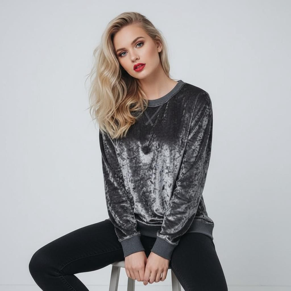 Secret Treasures Sleepwear Essentials Small Grey Purple Velour Sweater